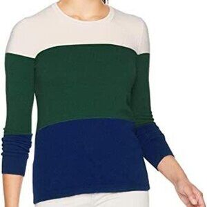 Lark & Ro Women's Size Medium white green blue Striped Crewneck Cashmere Sweater